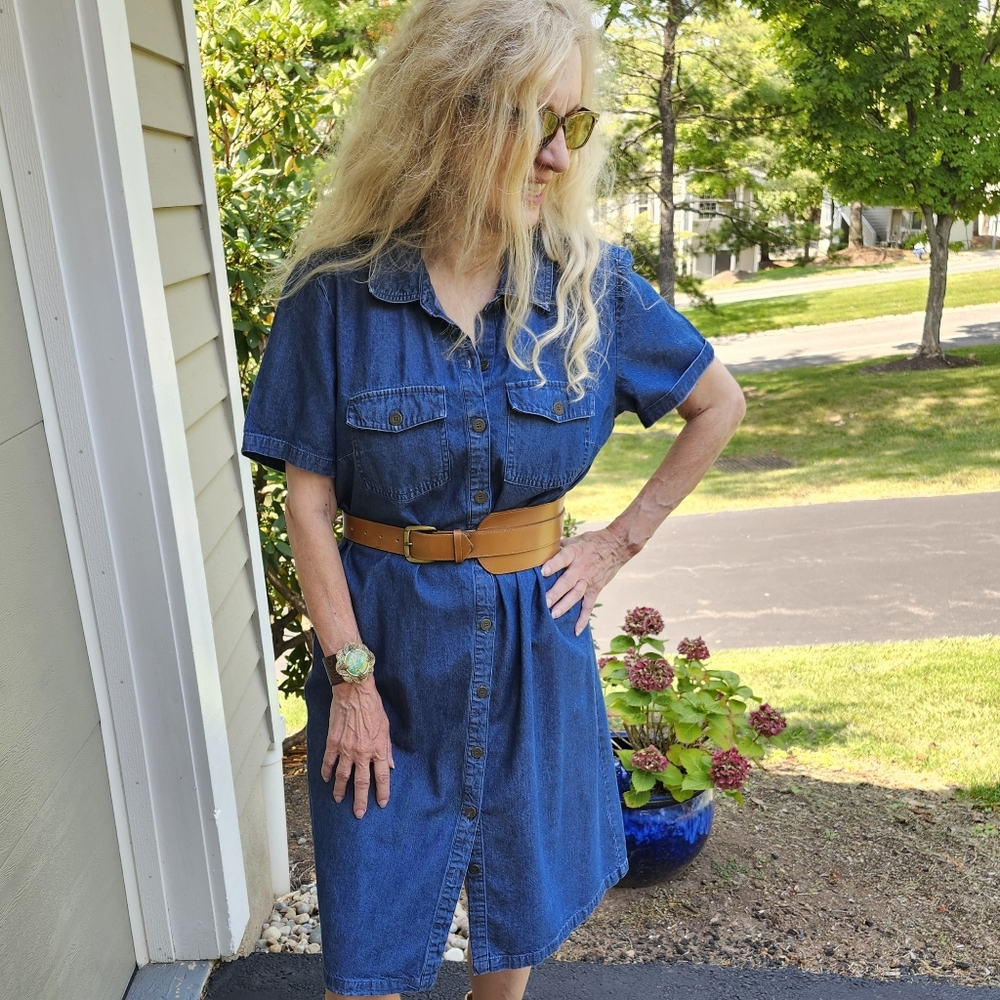 D&C Denim + Company Shirt Dress with Leather Belt, Medium, $38